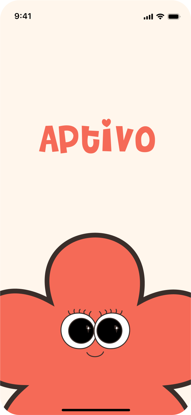 The coral Aptivo wordmark with Petal peeking up from the bottom