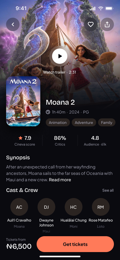 Cineva movie details screen