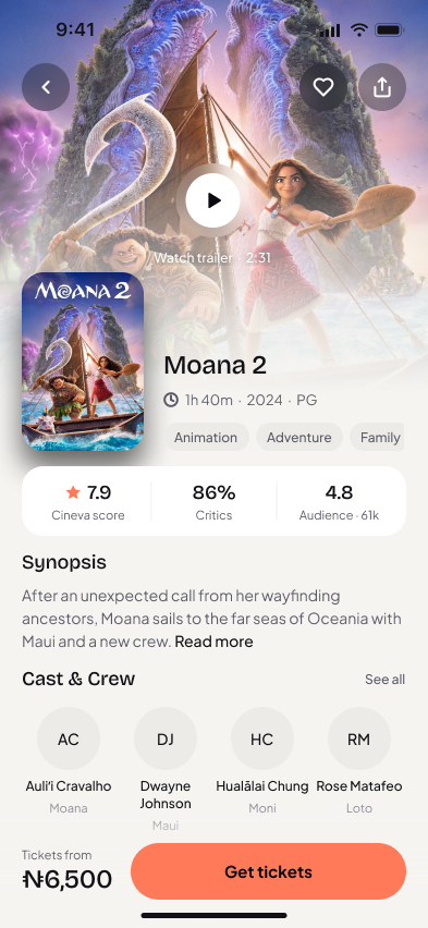 Cineva details screen, light mode