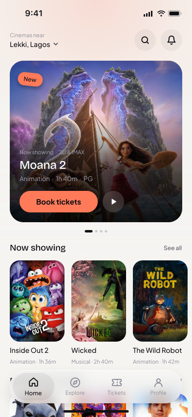 Cineva home screen, light mode