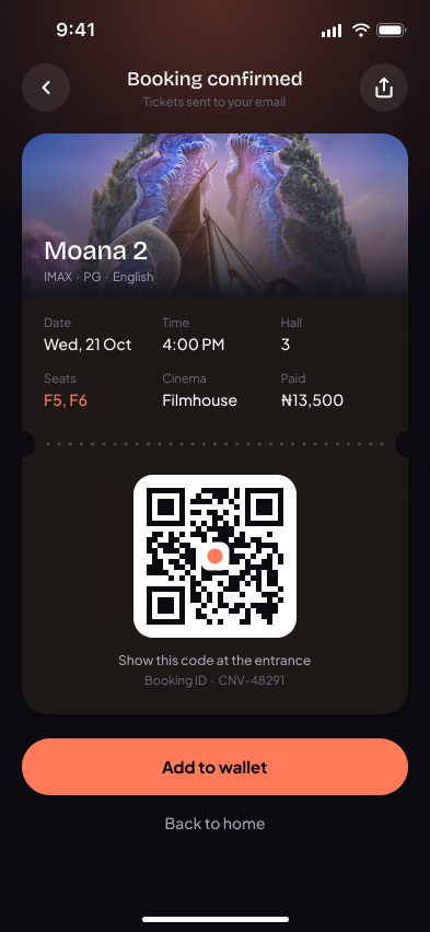 Cineva ticket screen
