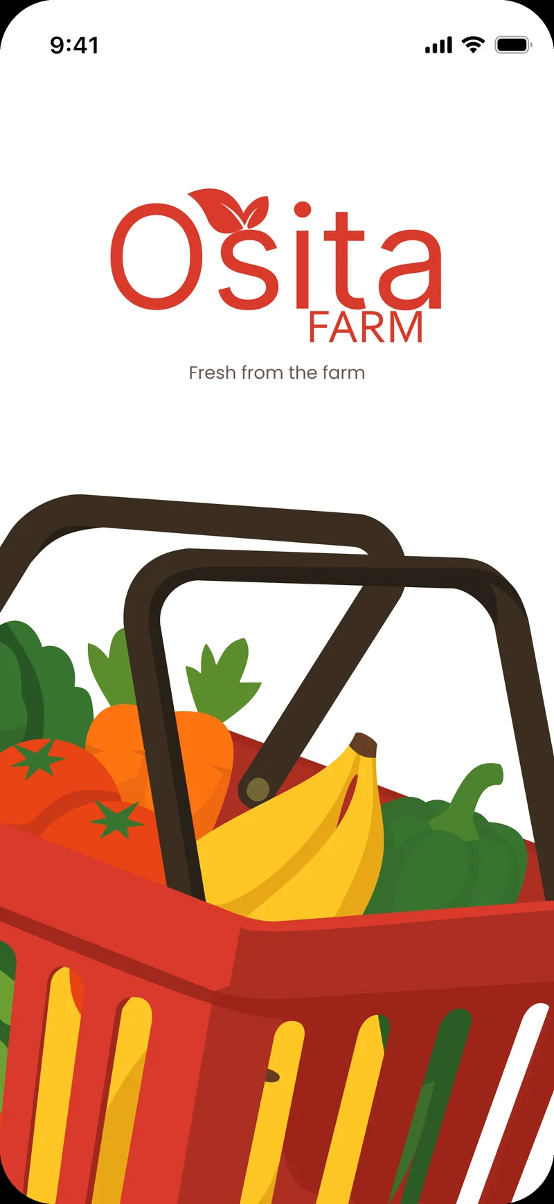 Splash screen: the Osita Farm logo above an illustrated basket of produce